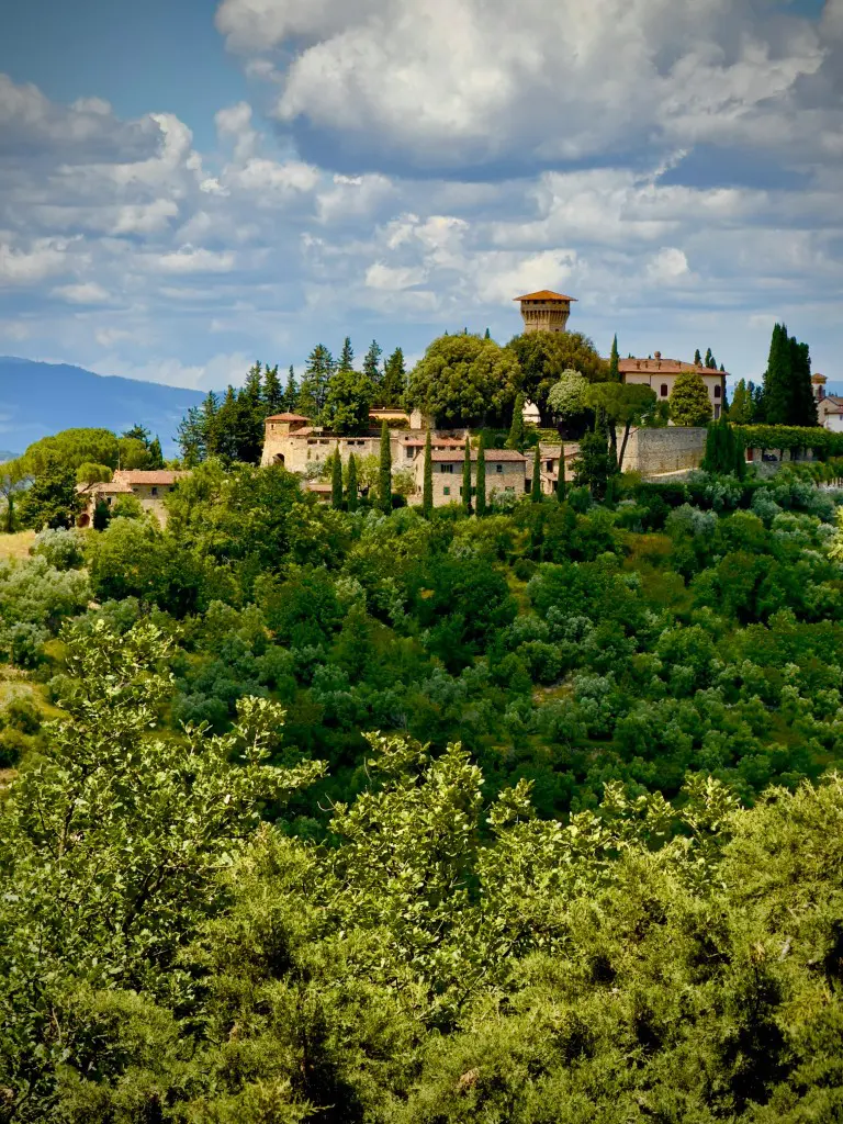 Paysage du Chianti avec des arbres et de la verdure.