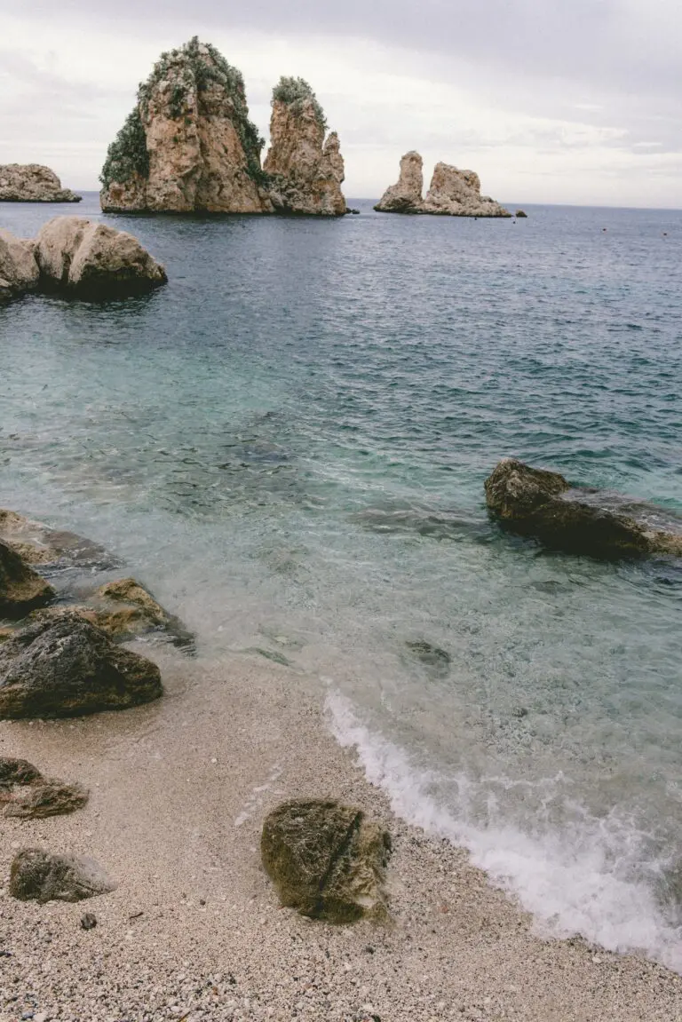 A beach with rocks and a body of water